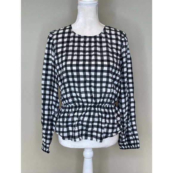NWT GAP Gingham Check Long Sleeve Peplum Blouse M - Picture 1 of 7